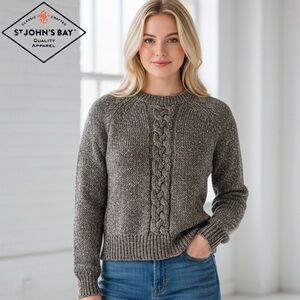 NEW St. John’s Bay Women’s Marbled Textured Cable Crewneck Sweater Size S